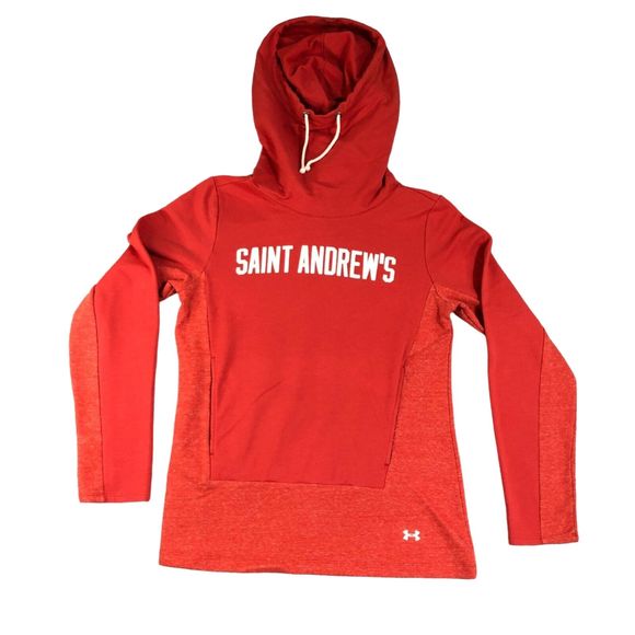 Under Armour Hoodie Womens Medium Red‎ Pullover Funnel Neck Sweatshirt Sweater - Picture 1 of 10